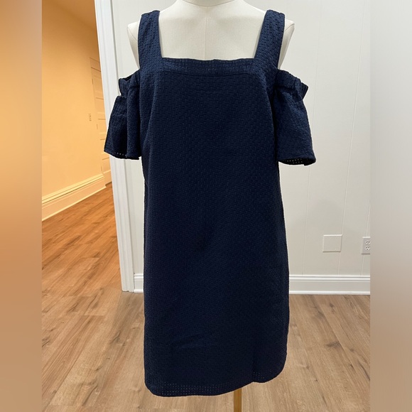 J. Crew Cold Shoulder Dress Navy Blue SZ M - Picture 8 of 16